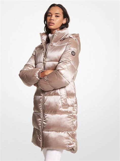 Metallic Satin Ciré Quilted Puffer Coat 